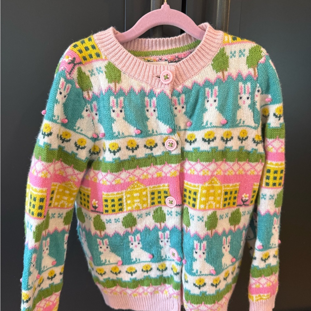 Colorful Bunny Pattern Cardigan By Boden